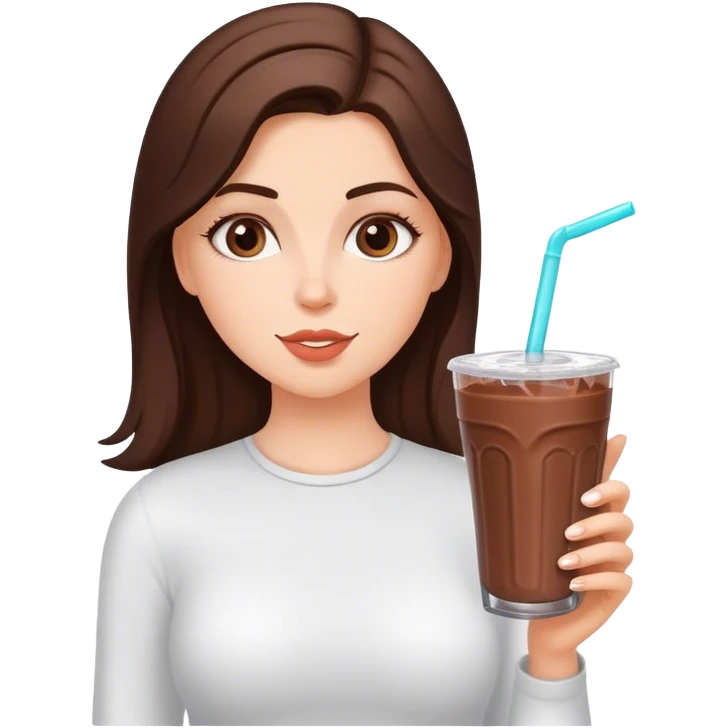 White girl brunette drinking chocolate shake healthy emoji