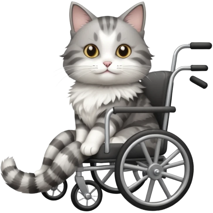 grey and white cat in a cat wheelchair emoji