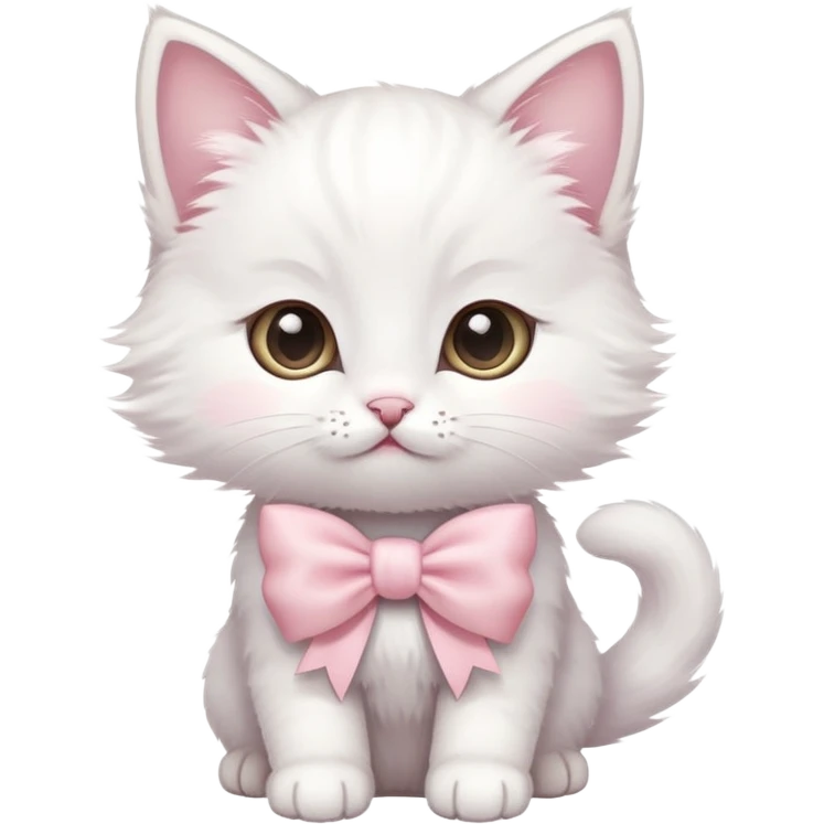 cute fluffy white kitten with a light pink bow emoji