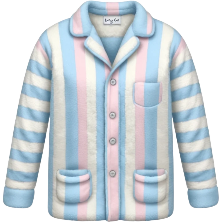 emoji of an isolated fluffy fleece pajama top with soft pastel 'vertical' stripes, plush fuzzy texture, light grey and pastel blue tones, button-down long sleeves, neatly folded flat-lay, no person, no body, no mannequin, cozy warm winter mood, soft shading emoji