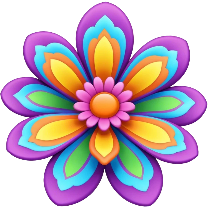 3D, Groovy psychedelic hippie style flower emoji