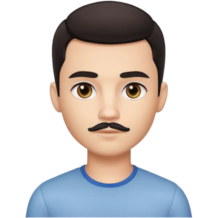 pretty handsome bratz man, black black eyes,  short dark hair,  short mustache , pale skin, defined jawline emoji