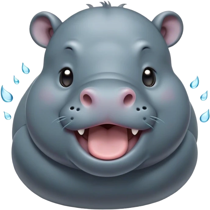 Cinematic Cute Yawning Hippo Portrait Emoji, Head tilted slightly with a dramatic, wide-open yawn, showcasing a soft, smooth slate-gray hide with gently drooping ears, round eyes barely open in drowsy contentment, Simplified yet irresistibly adorable features, highly detailed, glowing with a soft, cozy glow, high shine, relaxed yet expressive, stylized with a touch of aquatic charm, bright and endearing, soft glowing outline, capturing the essence of a sleepy yet affectionate hippo, so drowsy it feels like it could stretch out of the screen and curl up for a nap! emoji