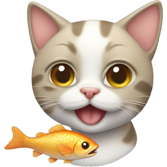 cute cat with fish on mouth emoji