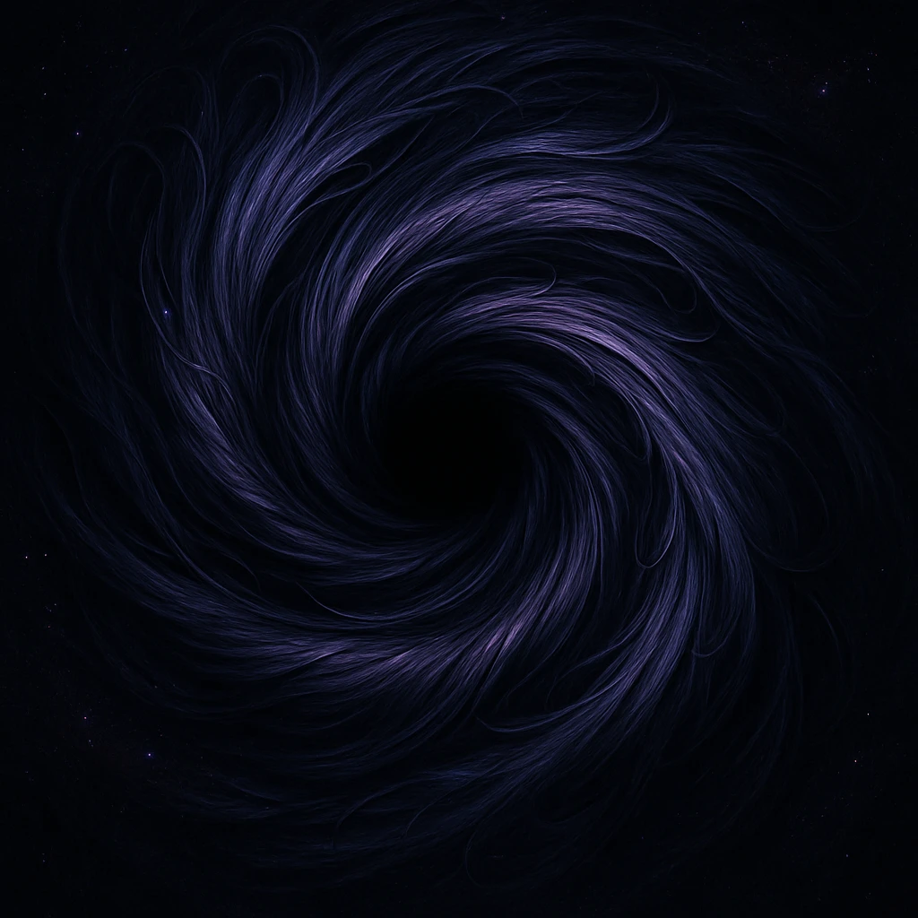 a black hole made of swirling hair, cosmic and mysterious, with strands forming a spiral, in a detailed and artistic style emoji