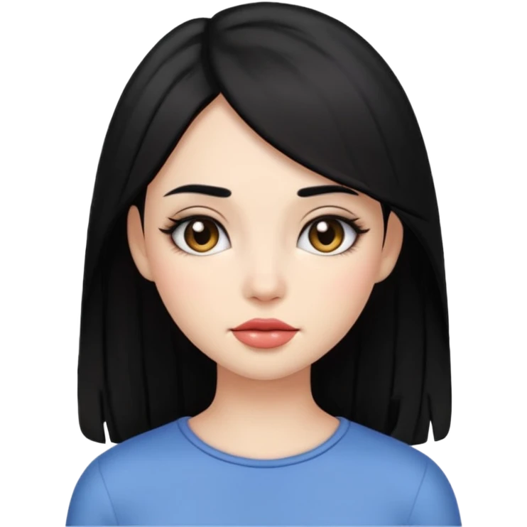 normal girl emoji, long hush cut hair, black hair, clean makeup emoji