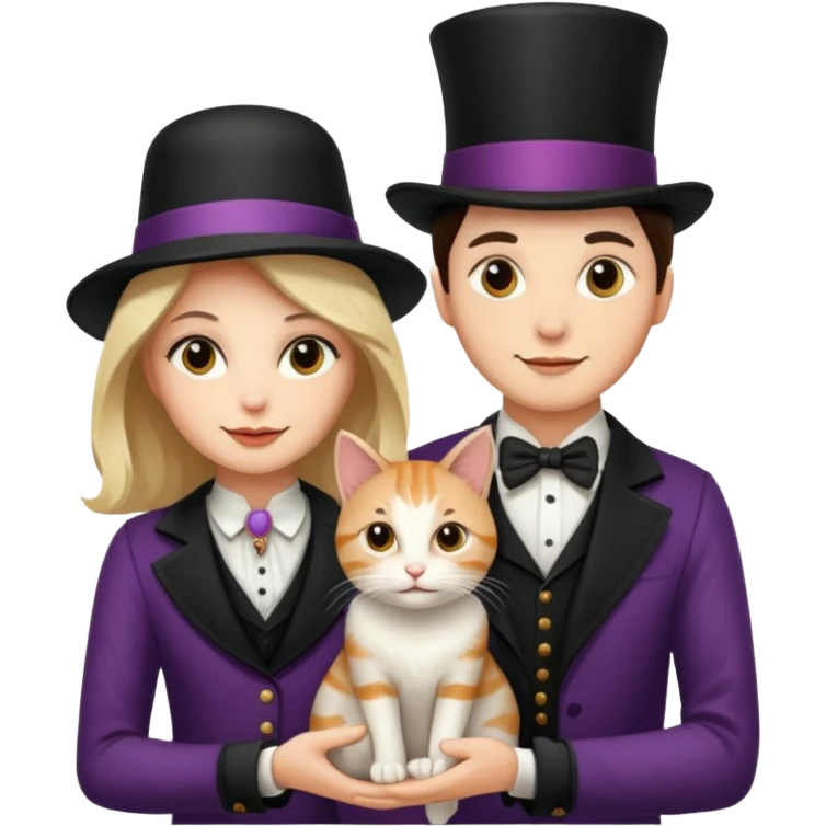 magician couple and their pet cat emoji