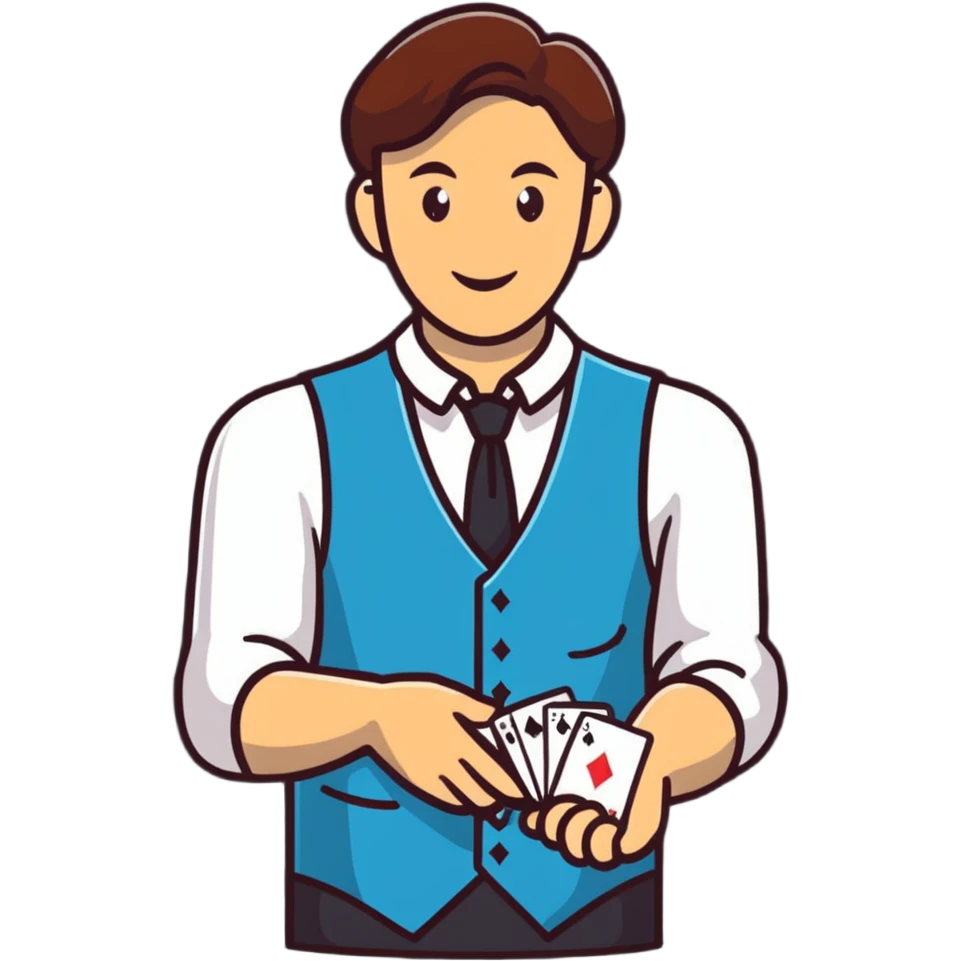 Card dealer in casino vest distributing playing cards emoji