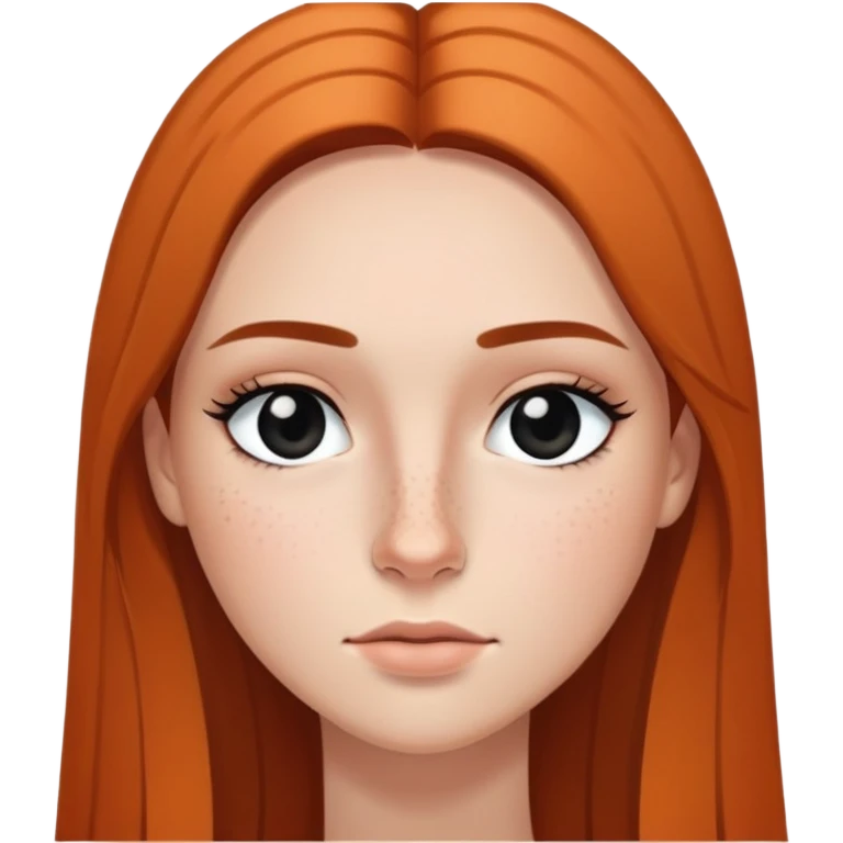 woman with straight long hair, deep black eyes, minimal makeup, and freckles on cheeks and nose emoji
