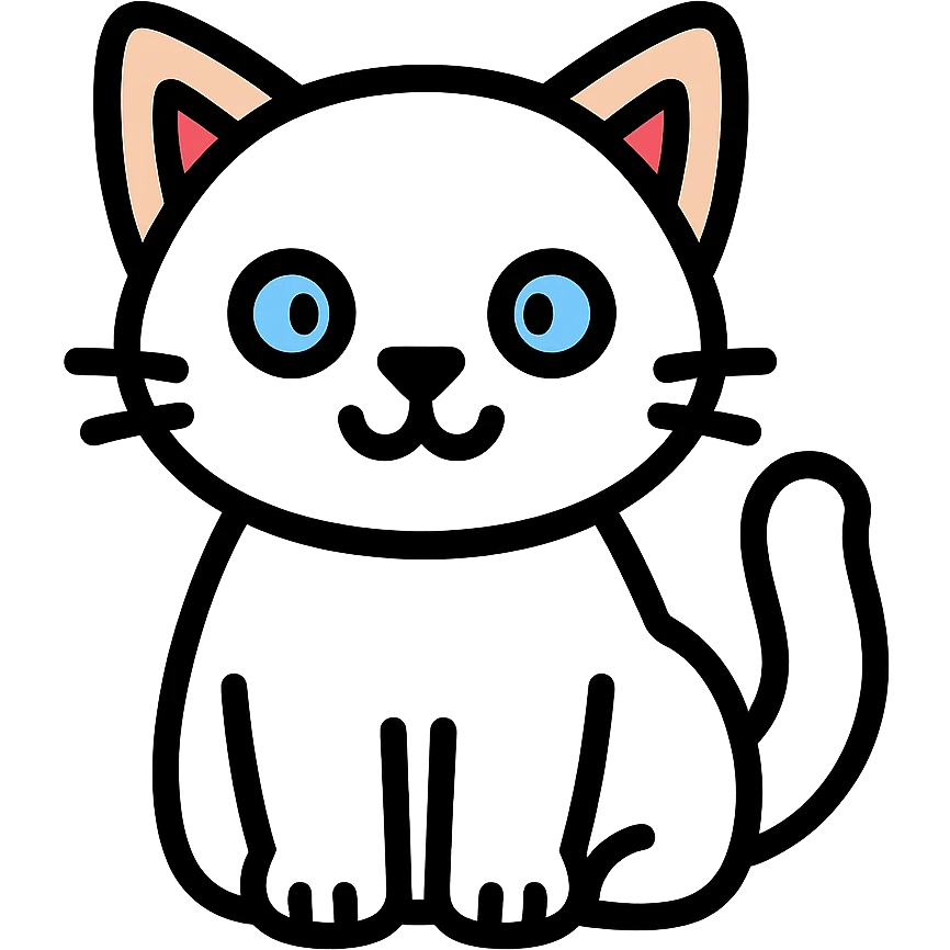 A cute cat with short white fur and blue eyes emoji