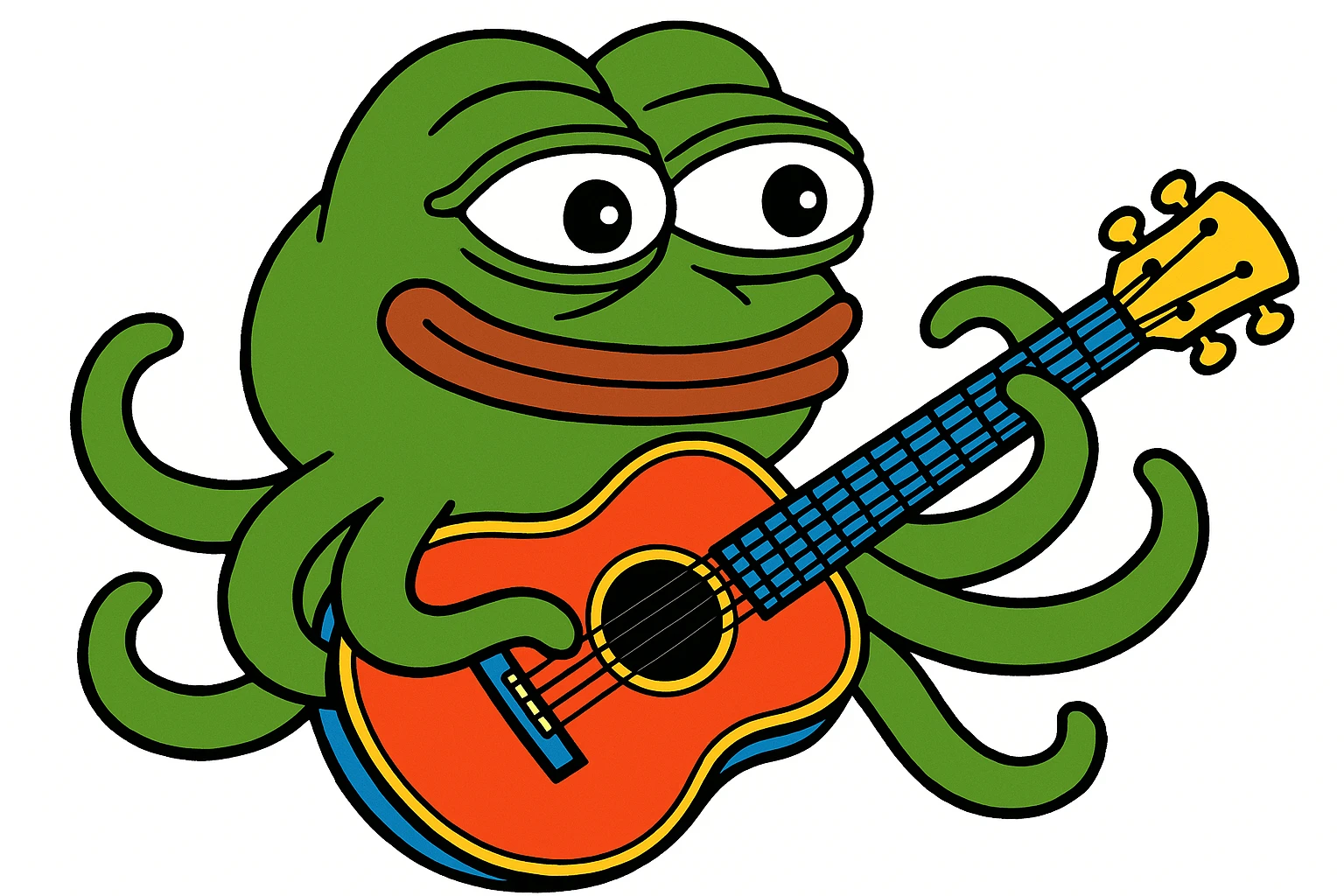 happy octopus with multiple arms playing guitar emoji