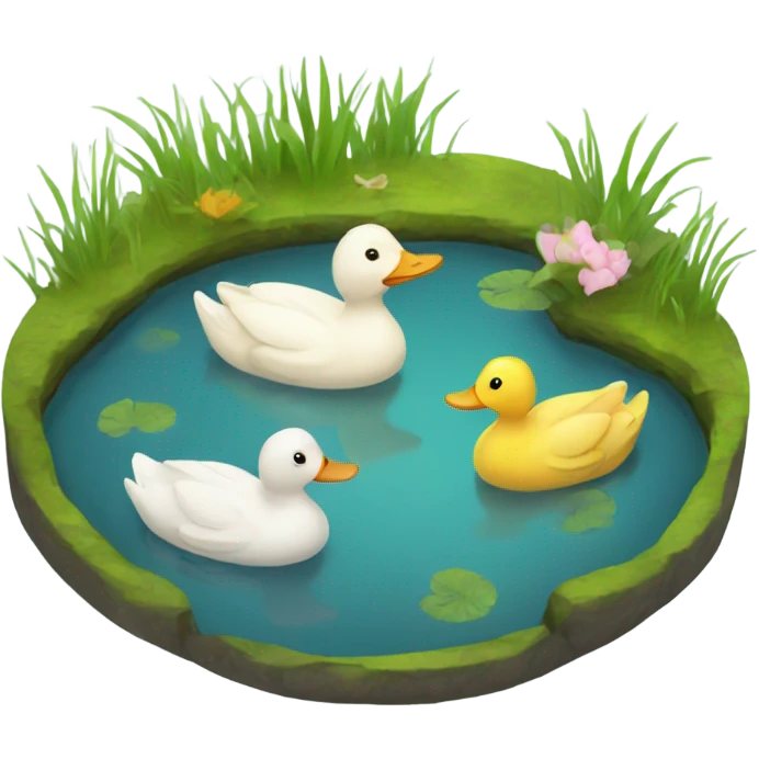 Pond with cute ducks  emoji