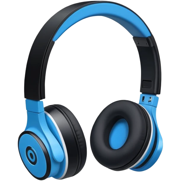 A side profile view of a pair of Black and blue and white wireless headphones emoji