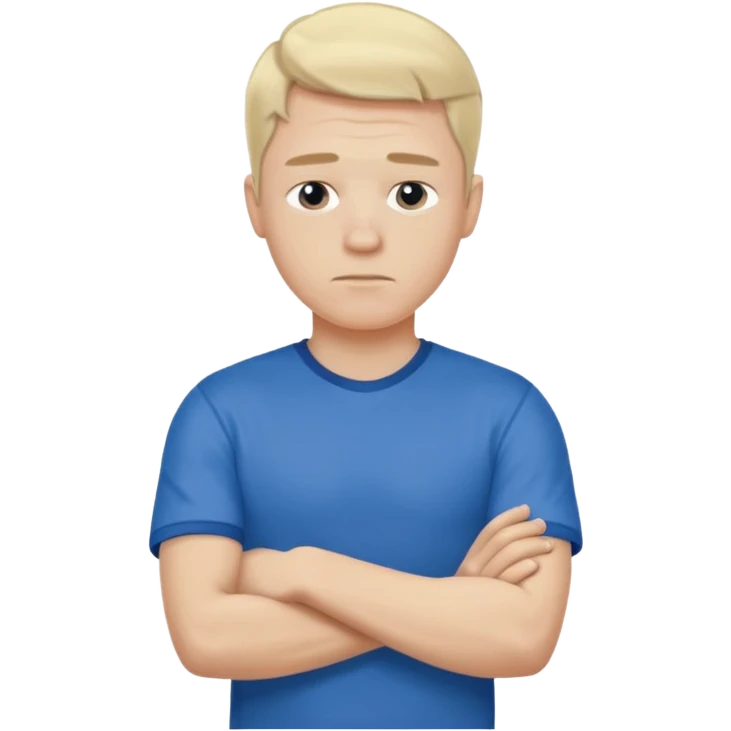 Pale blond man in blue football t shirt crossed arms cold emoji emoji