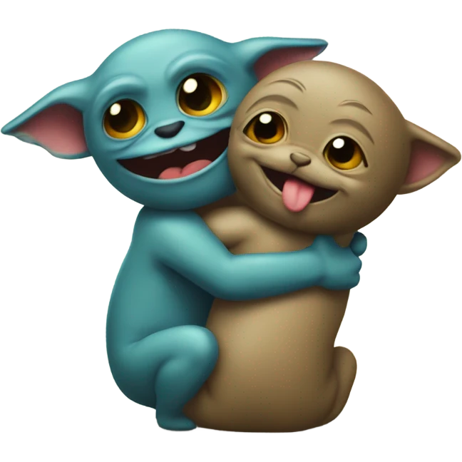 Gremlin and seal emoji hugging  emoji