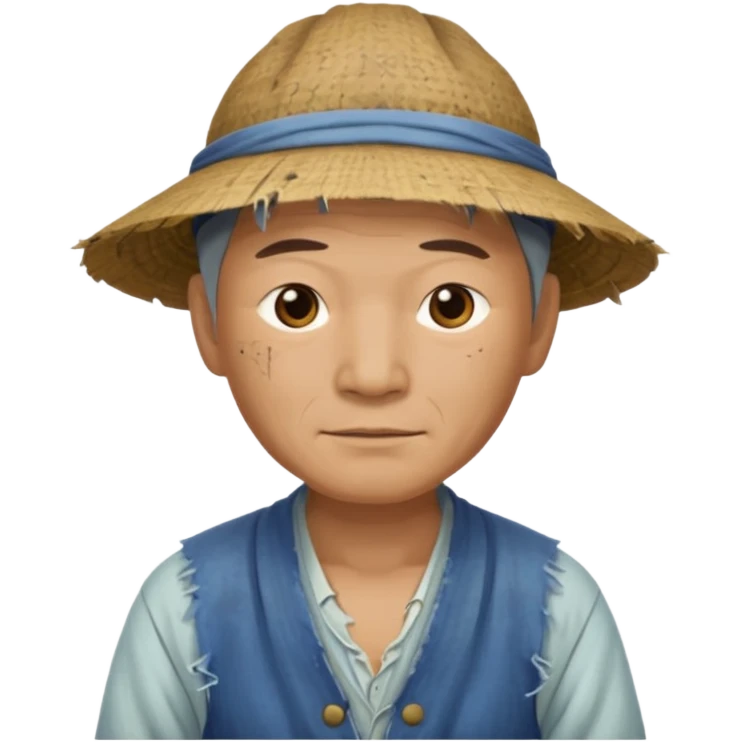 china ancient man, farmer, tattered emoji