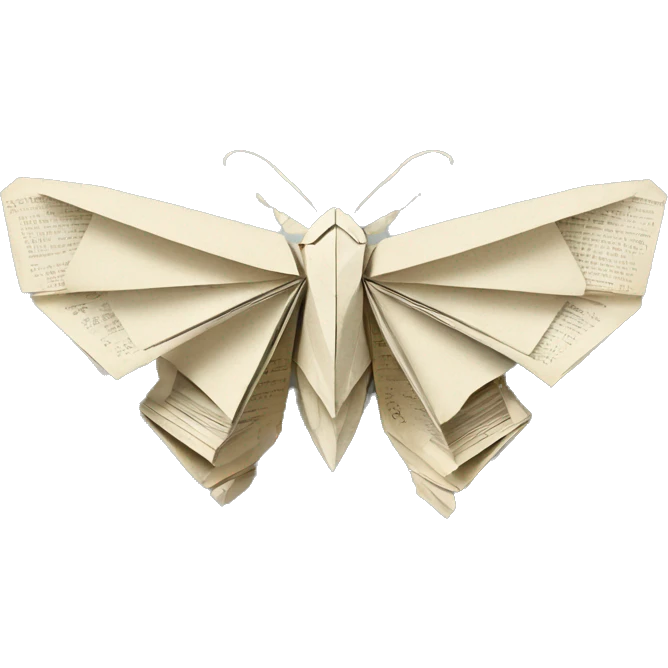 Moth made out of a book, book, newspaper, origami emoji