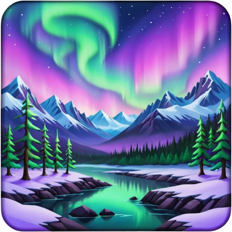 Alaska taiga: snowy forests, mountains & Northern lights emoji