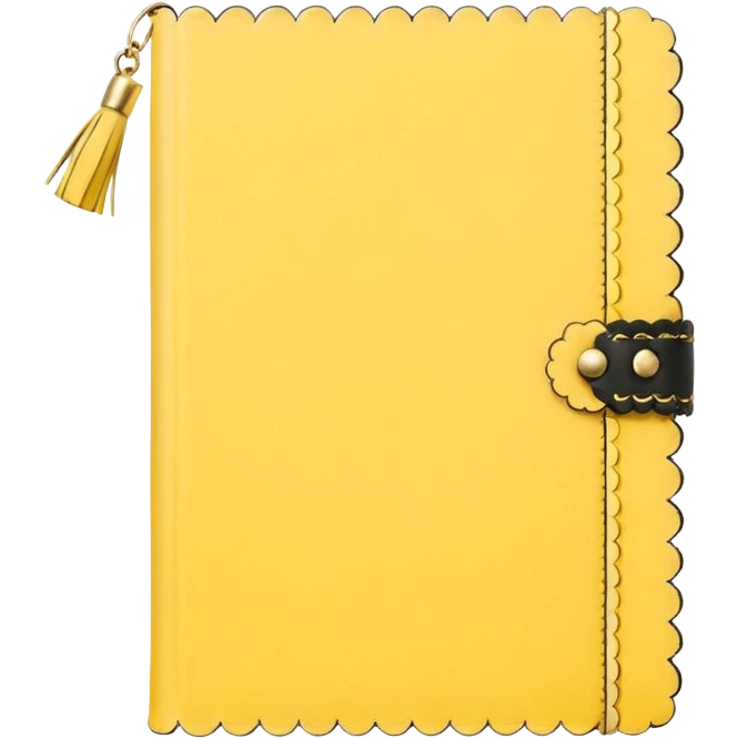 a soft yellow lemon color journal with scalloped edges, tiny gold dot details, and a small tassel charm, cozy and elegant stationery vibe emoji