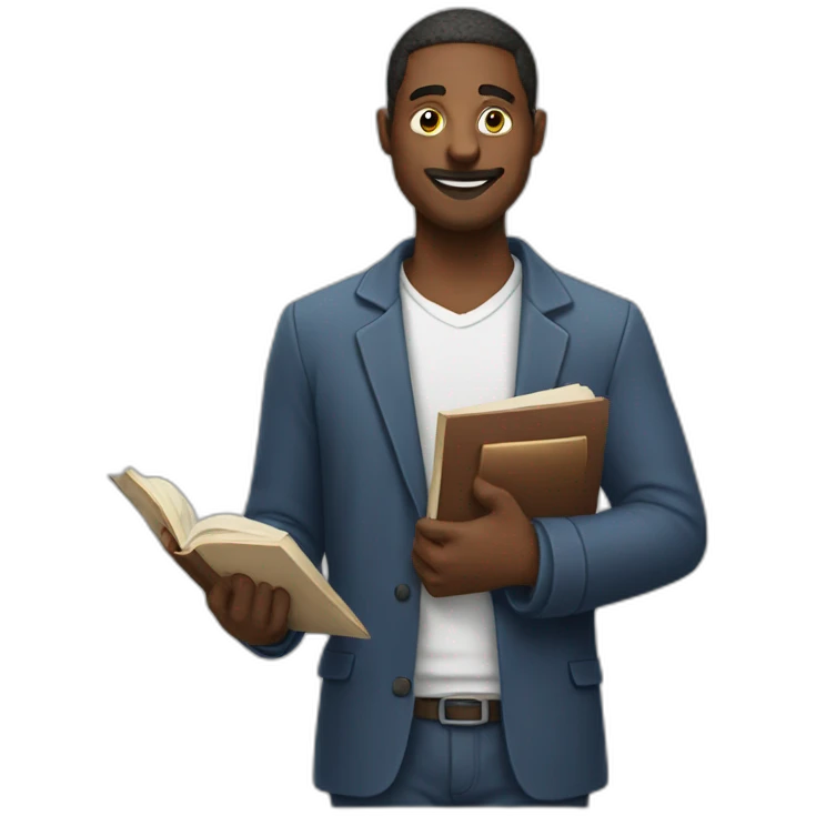 a man with a book instead of a head holding a pen  emoji