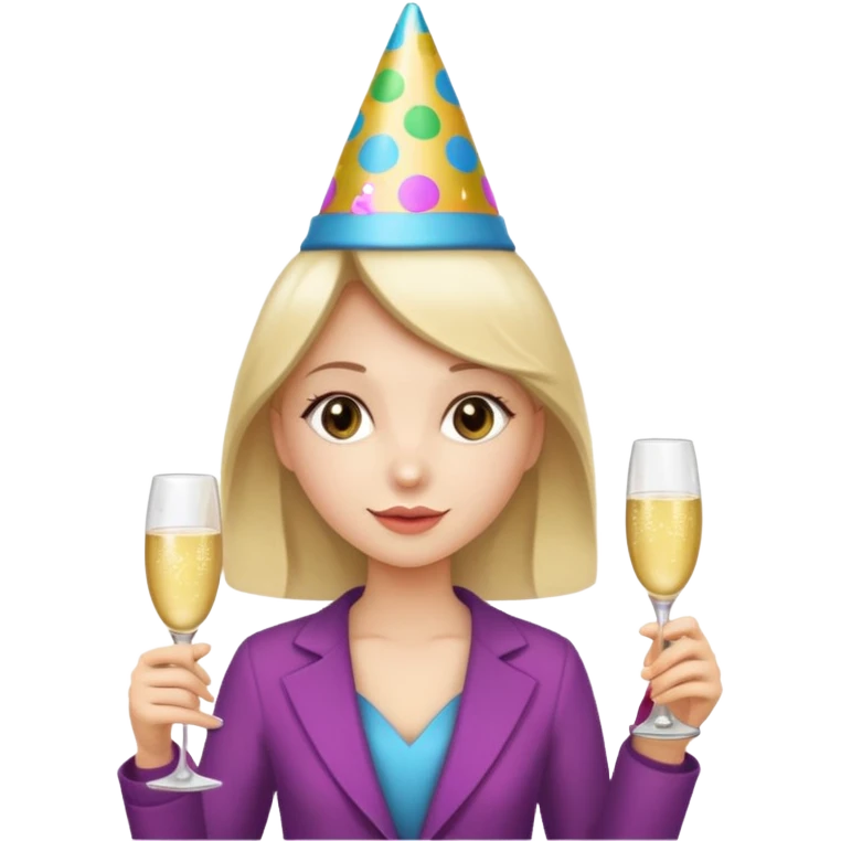 girl with Champagne bottle with party cap, only holding bottle. emoji