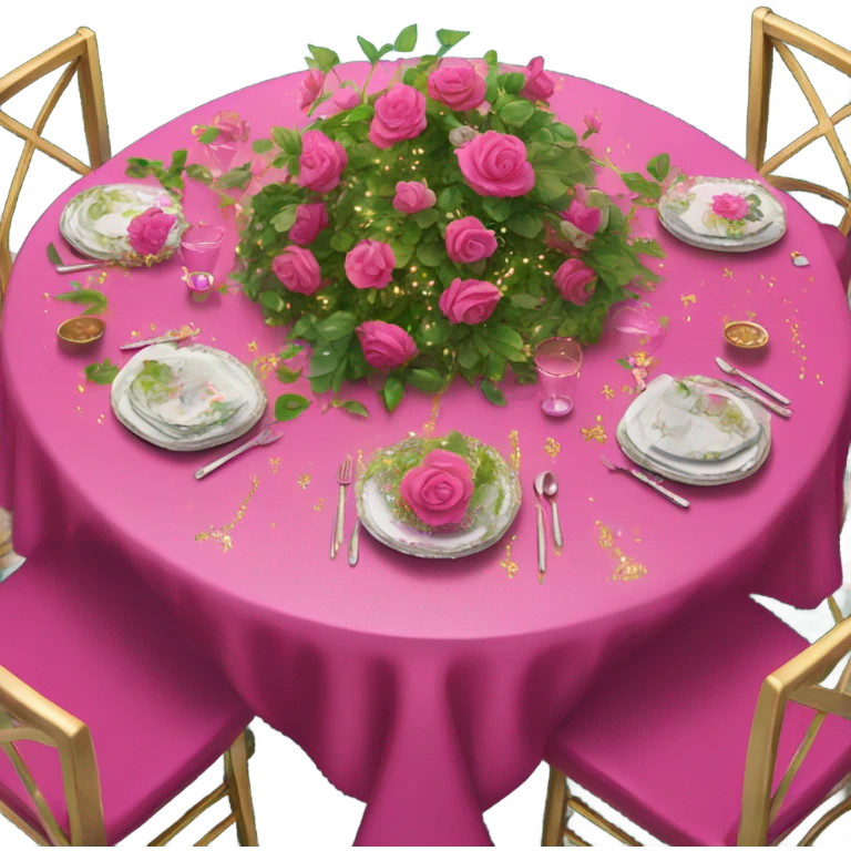 Hot pink table with glitter covered in lights and vines and flowers  emoji