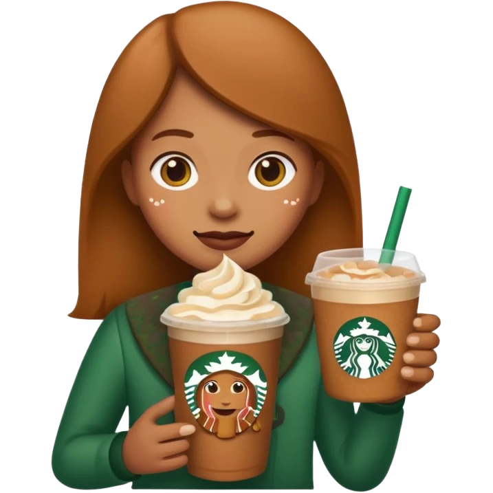 a plain emoji holding a gingerbread chai drink from Starbucks emoji