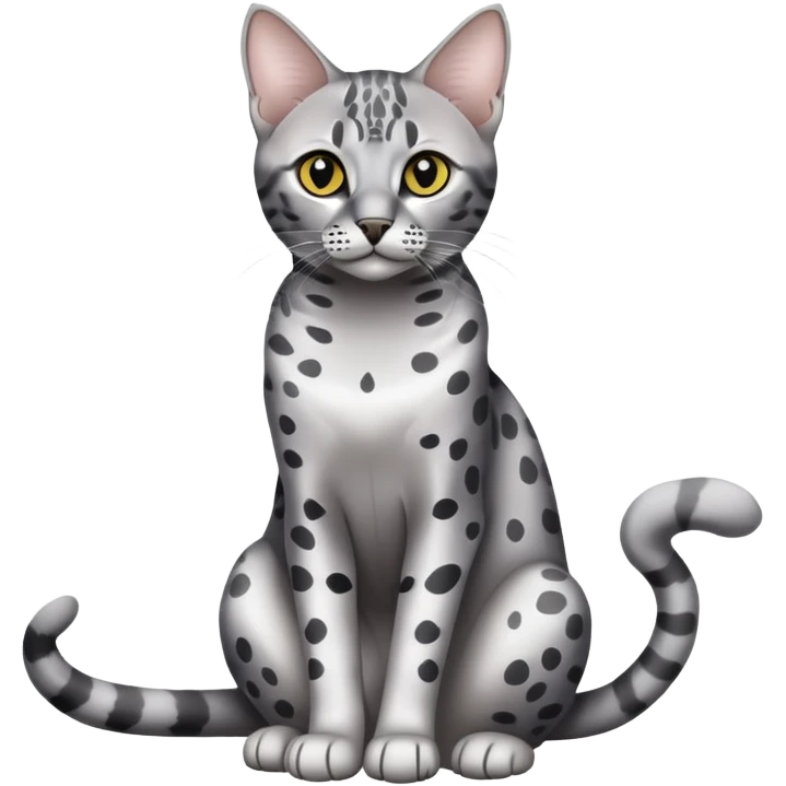 Egyptian Mau cat full body sitting with black eyes emoji