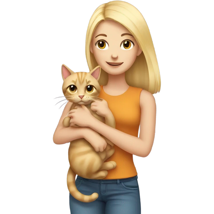 Blonde girl holding cat emoji
