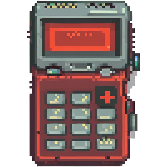 Pixel art emoji, retro pager device with red blinking alert, emoji