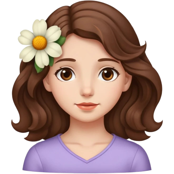 A girl with wavy hair, a flower tucked behind her ear, and a gentle expression. emoji