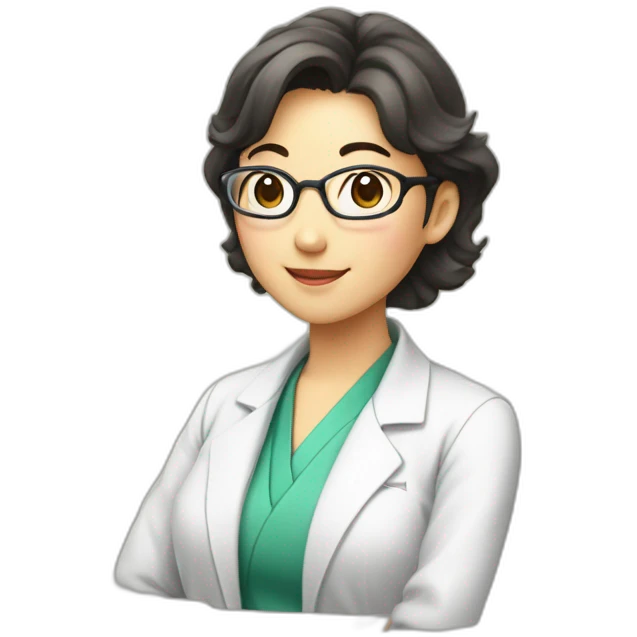 brunnete japanese scientist woman saying thank you emoji