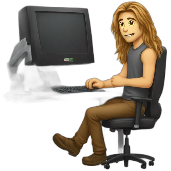 guy long hair desk cats computer emoji