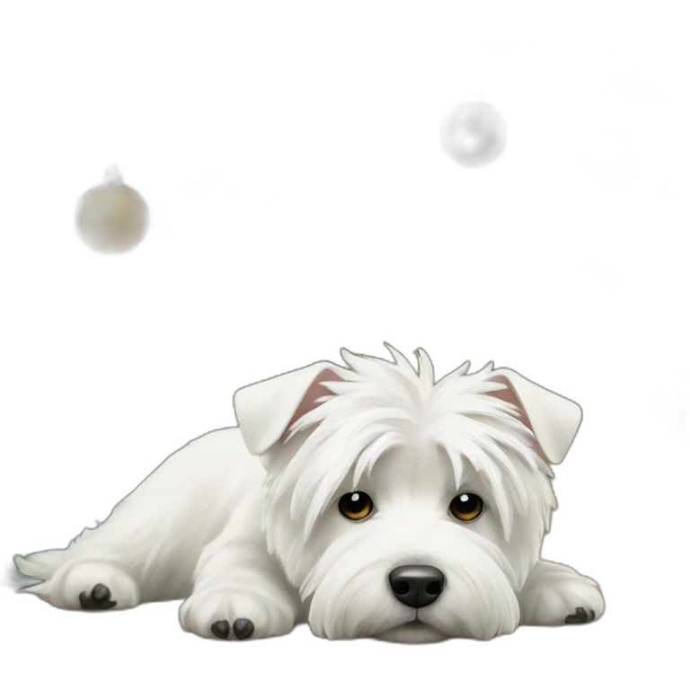 West Highland white terrier is under the Christmas tree emoji