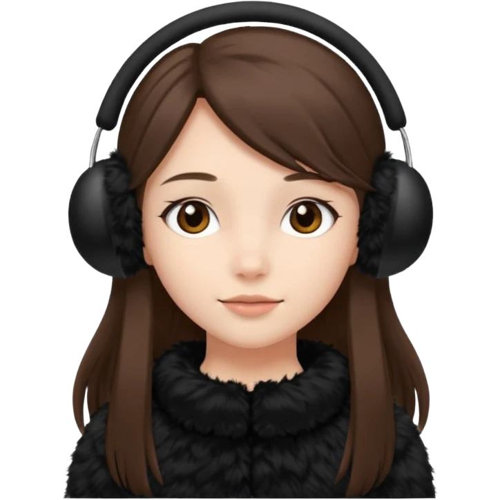 
Black fluffy earmuffs with long straight brown hair for girls emoji