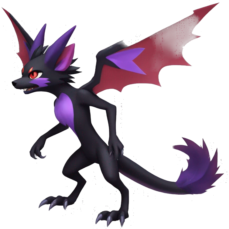  Black Red Purple Kawaii Cool Anime Nargacuga-Noivern-Noibat-Litten-Zorua-Zoroark-Fakemon-fusion full body emoji