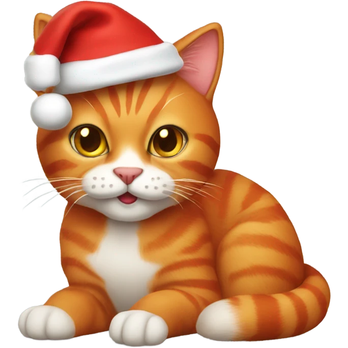 Red cat wearing a Christmas hat  emoji