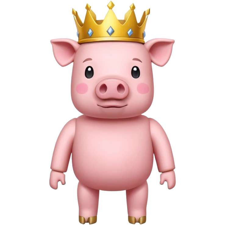 full body pink blocky pig with square head and square body wearing a crown emoji