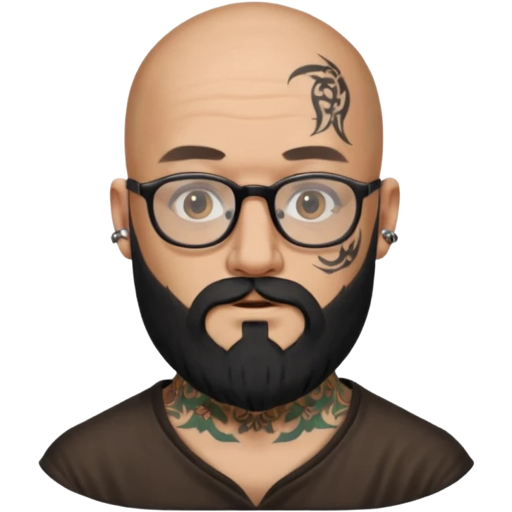 bald man with a very long black beard, glasses, and face tattoos emoji