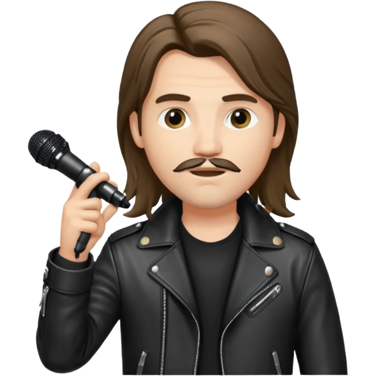 lether jacket log hair man holding microphone emoji