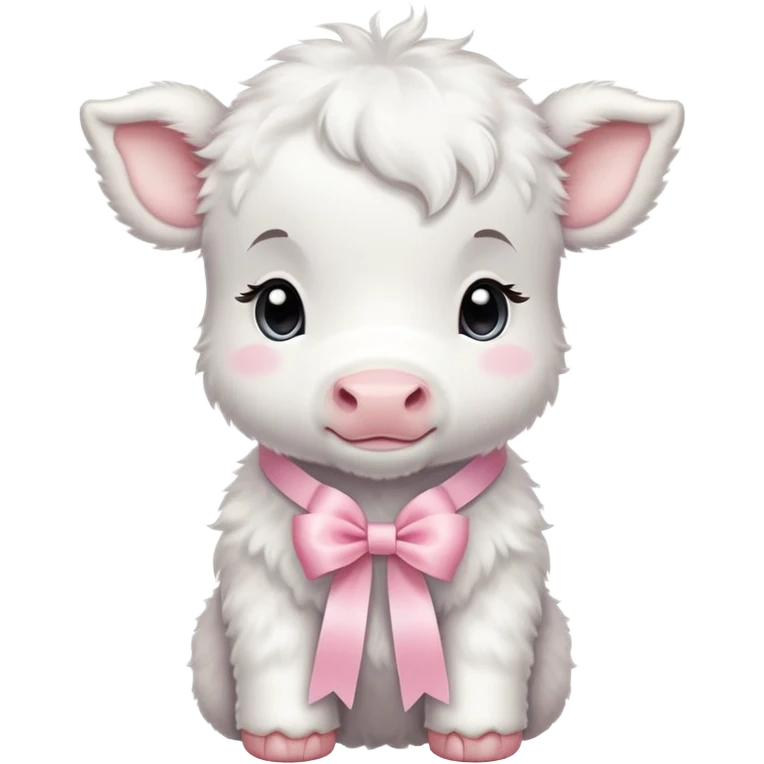 White baby calf with pastel pink ribbon around neck emoji
