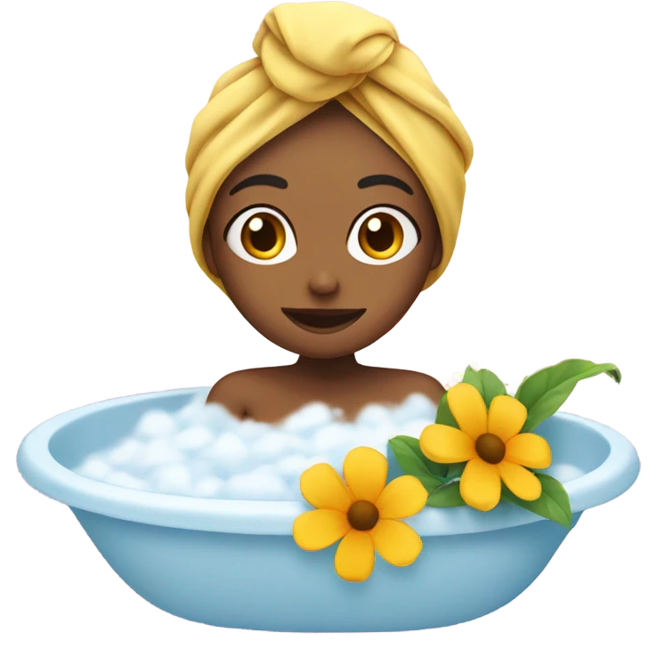 girl with towel on head takes bath with flowers emoji