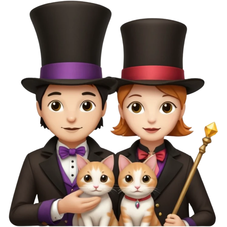 magician couple and their pet cat emoji