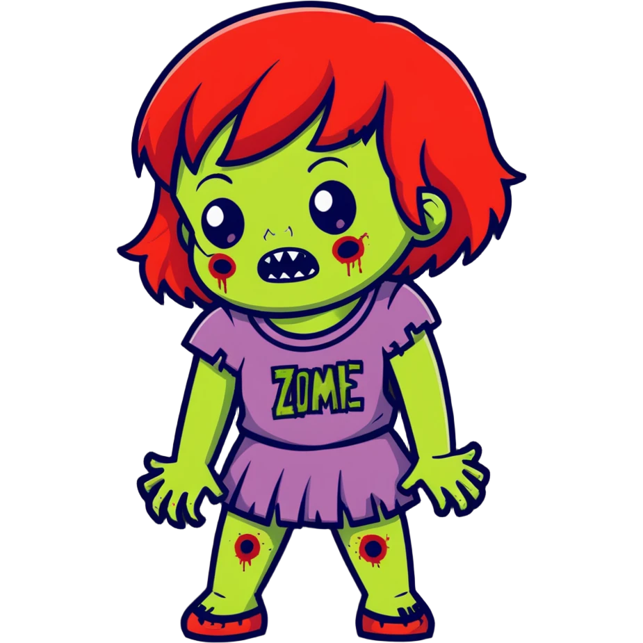 zombie girl with red hair and bangs emoji