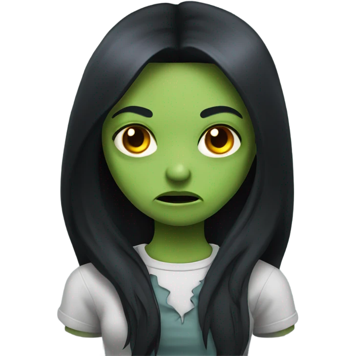 girl zombie with black long hair with teeth and serious face  emoji