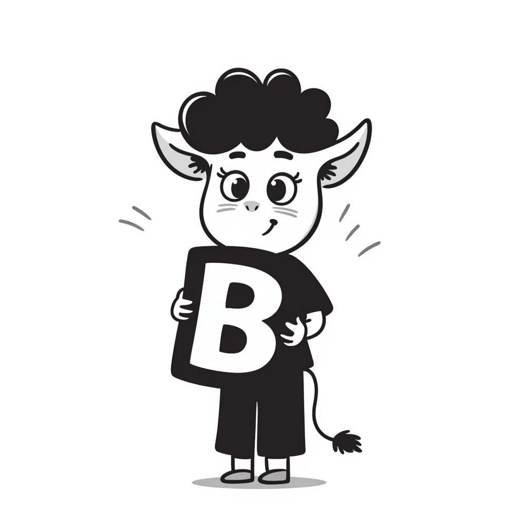 cute baby donkey in emo style holding a letter B emoji
