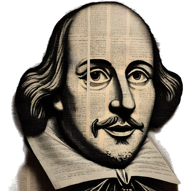 Shakespeare made of newspaper cuttings 420 roses flowers emoji