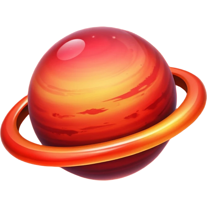 gradient planet planet with ring, glowing, red emoji