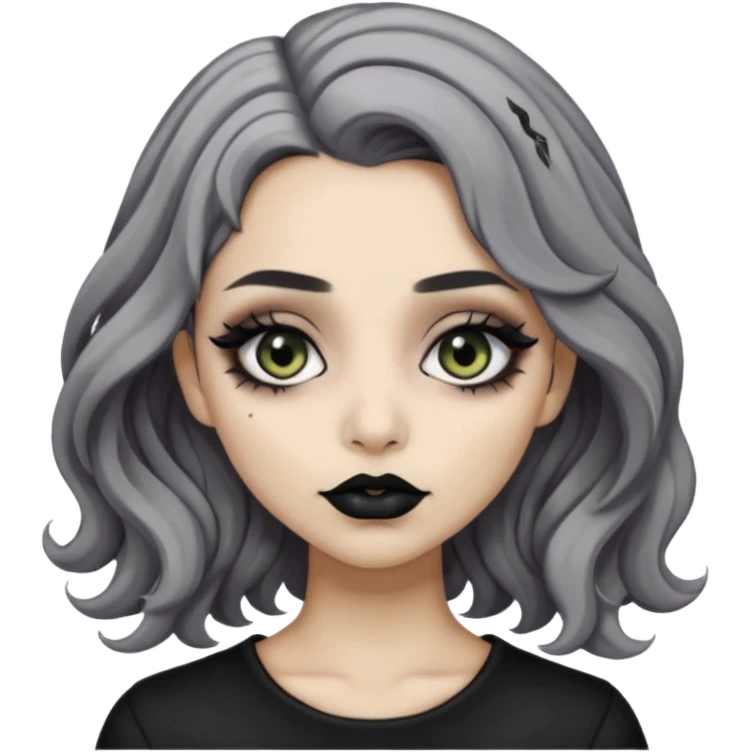  Beige olive skin  grey wavy hair black lips goth girl emoji