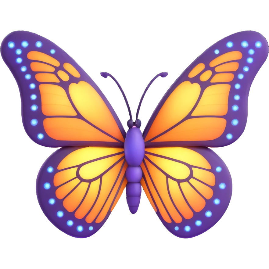 Add more magical dust, glowing and light effects as decoration behind the butterfly. Maintain the 3D cartoon, elegant, fantasy style with a transparent background. emoji